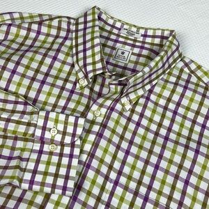 Peter Millar EUC‎ Button Down Shirt Men's XXL Purple Green Plaid Cotton LS